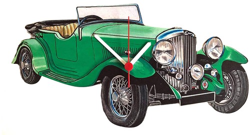 Green vintage car clock - vintage,
