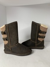BEARPAW Women's Size 7 Brown Suede Knit Wool Sheepskin Winter Boots Buckle Warm