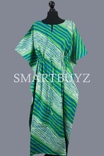 Indian Block Printed Cotton Coverup,Kaftans,Long Maxi Dress- Green Blue