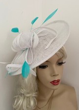 White turquoise fascinator hat - white,