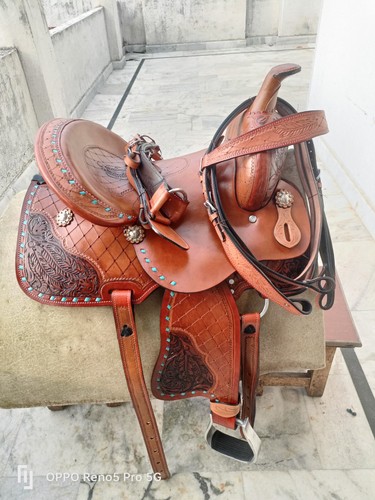 Western leather horse saddle - western,