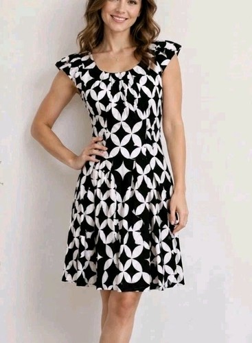Black white geometric dress - black,