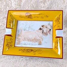 Hermes Paris Cigar Ashtray Change Tray Sealyham terrier Yellow White Porcelain