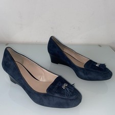 Footglove Wide Fit Blue Suede Wedge Court Shoes Size 4.5