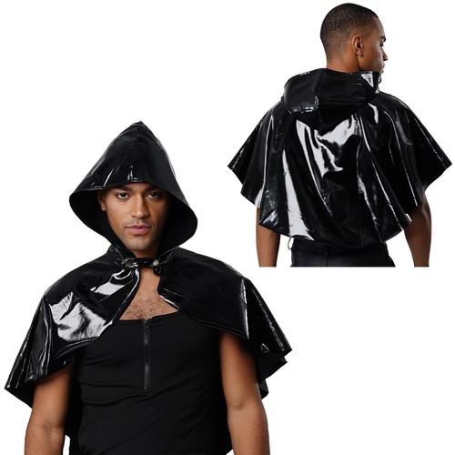 Mens wet look hooded cloak - mens,