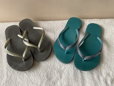 HAVAIANAS X 2 ladies one pair steel one pair sparkly blue green size 35/36