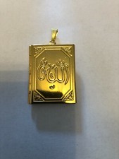 large gold plated ISLAMIC ALLAH god book photo locket necklace fob chain keyring