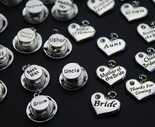 Wedding Heart & Top Hat Charms - Silver Plated