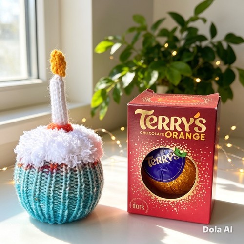 Hand knitted colourful cake - hand,