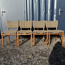 Four 1970s Mid Century Patterned Tweed Matching Dining Chairs, Set of 4 Chairs