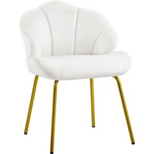 Velvet Accent Chair, Vanity Chair with Seashell Backrest and Golden Metal Legs