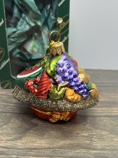Vintage Christborn German Blown Glass  Christmas Ornament, Basket Of Fruit Boxed