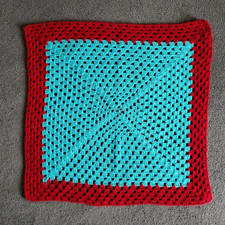 Vintage Handmade Blanket 26x25" Afghan Knit Crochet Crib Baby Doll Granny Square