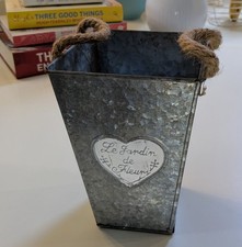 Sweet Pre-loved Aluminium Metal Planter 7" x 4" with Rope Handles & Heart Label