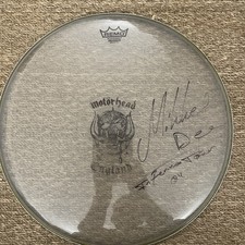 Motörhead Signed Drum Skin Head By Mikkey Dee ,  Inferno Tour 2004 18” UEA