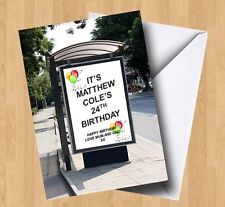 Personalised Bus Stop Advertisement Birthday Card