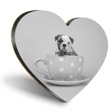 Heart MDF Coasters - BW - English Bulldog Teacup Dog Puppy  #42840