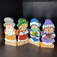 Vintage Wooden Christmas Carolers Hand-Painted Hinged Screen Rustic Victorian