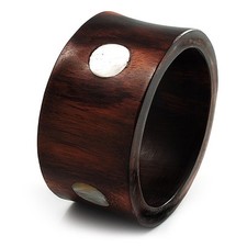 Wide Chunky Wood Shell Dotted Bangle - 18cm Long