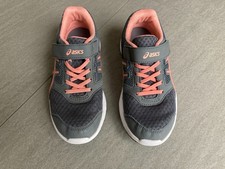 Asics Stormer 2 Junior Running Sports Track Shoes Size UK 1 Kids Grey Coral