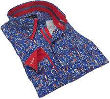 Luxury Shirt Mens Casual Double Collar Paisley Slim Fit Formal Long Sleeve S-3XL
