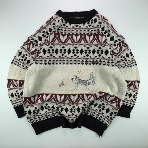Vintage wolf embroidered knit - wolf,