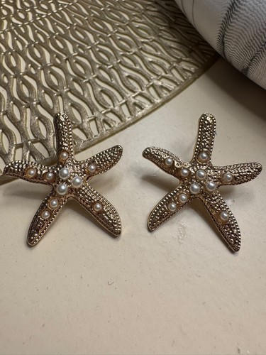 Gold tone starfish seashell - starfish, &