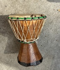 Hand Carved Wood African Drum Djembe Bongo  HEAVY 7" TALL Animal Hide.