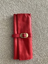 Vintage Red Leather Jewellery Travel Pouch Roll Wrap