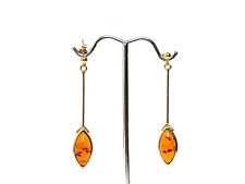Marquise Amber Statement Dangle Drop 9ct Gold Vintage Earrings