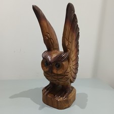 Large Hand Carved Wooden Owl
