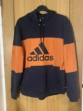 Adidas Hoodie Men's UK L Navy Orange Y2K Sweater Pullover Pocket Retro VGC