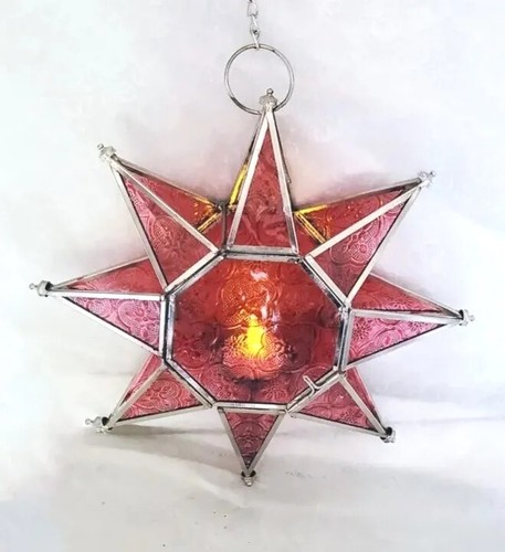 Glass star lantern - red, and