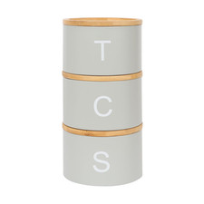 3pc Stacking Tea Coffee Sugar Canister Set with Bamboo Lids Kitchen Canisters