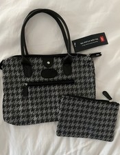 Cotton Traders Matching Bag And Purse Set Dogtooth/ Houndstooth Grey Design