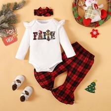 3PCS Toddler Baby Girls Plaid