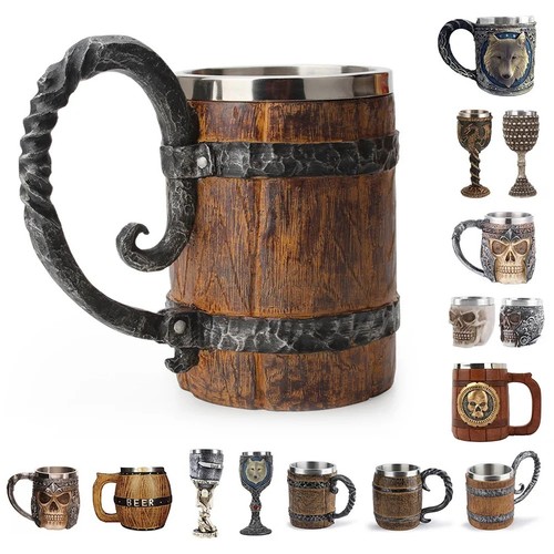 Viking wood style - viking, mug
