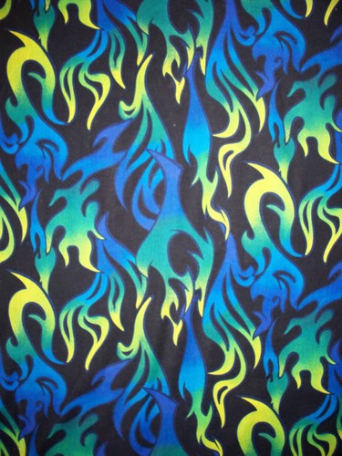 Blue yellow flames - flames, biker