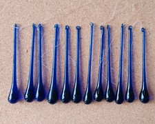 12 small blue Glass Teardrop Icicle Christmas Tree Decorations 4" long