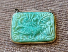 Vintage Neiger Brothers ? green glass  Gold Tone Metal Pendant Egyptian revival.