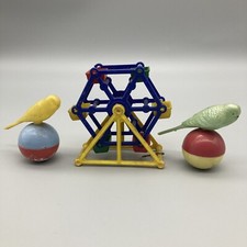 Vintage Birdcage Budgie Budgerigar Plastic Toys x3 Ferris Wheel Balancing Birds