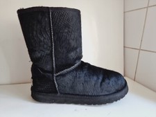 UGG AUSTRALIA CLASSIC SHORT UK 5.5 EU 38 WOMENS BLACK FUR LEATHER FLAT BOOTS