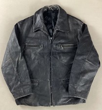 Vintage Distressed Leather Highwayman Jacket Biker Jacket Black Size 52