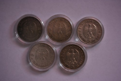 Five third reich reichsmark - five, 5