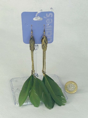 Earrings feather green - earrings,