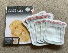 Kikkerland 3 x Medium, 3 x Small, Jam Jar Zipper Bags - Reusable Dishwasher Safe