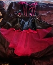 New Without Tags Black With Pink Diva Corset  L & High Low Satin Skirt M/L