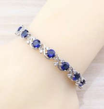 Sterling Silver 925 Lab-Created Blue Sapphire  and White Topaz Gemstones