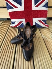 CLARKS size 4.5 Black Heeled Ballet’ Style Court Shoes Ribbon Tie Cushioned Sole