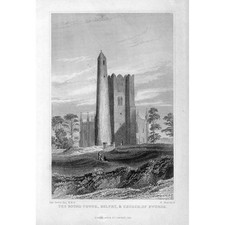 IRELAND The Round Tower, Belfry & Church of Swords - Antique Print 1832
